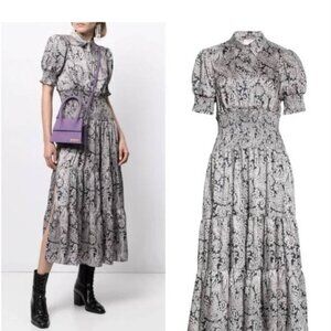 Cinq a Sept Delancey Maxi dress paisley short sleeve long smocked waist